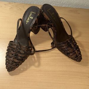 Lulu's Brown and black Strappy Slingback Heels pointed toe  size 7.5